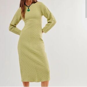 Free People Women’s Midi Sweater Dress Gabby Green Stretch NEOT M/L